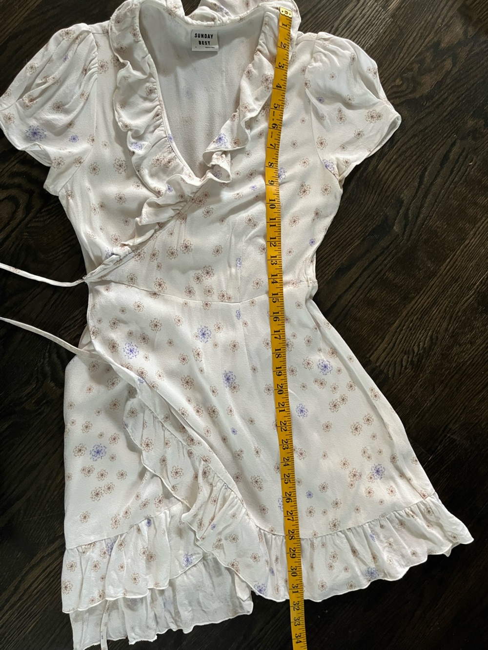 Sunday Best White Savoy Ruffle Hem Aritzia Mini Wrap Dress Floral Print Size S - Picture 11 of 11